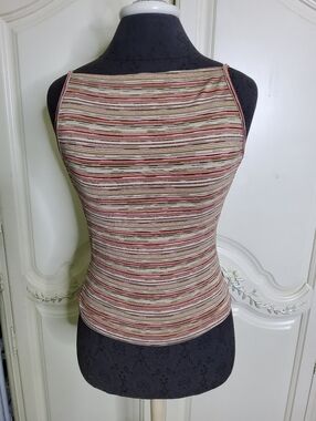 90s Amy Byer Sqaure Neck Striped Sleeveless Tank Top in Multicolor With Lurex